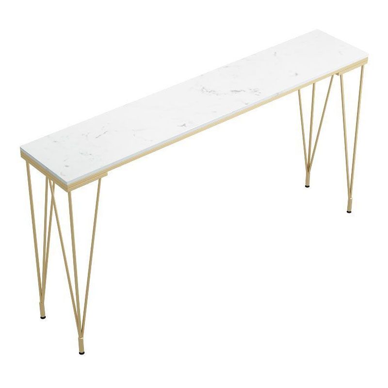 Glam Legs Counter Height Dining Table Rectangle White Stone Top Bar Table