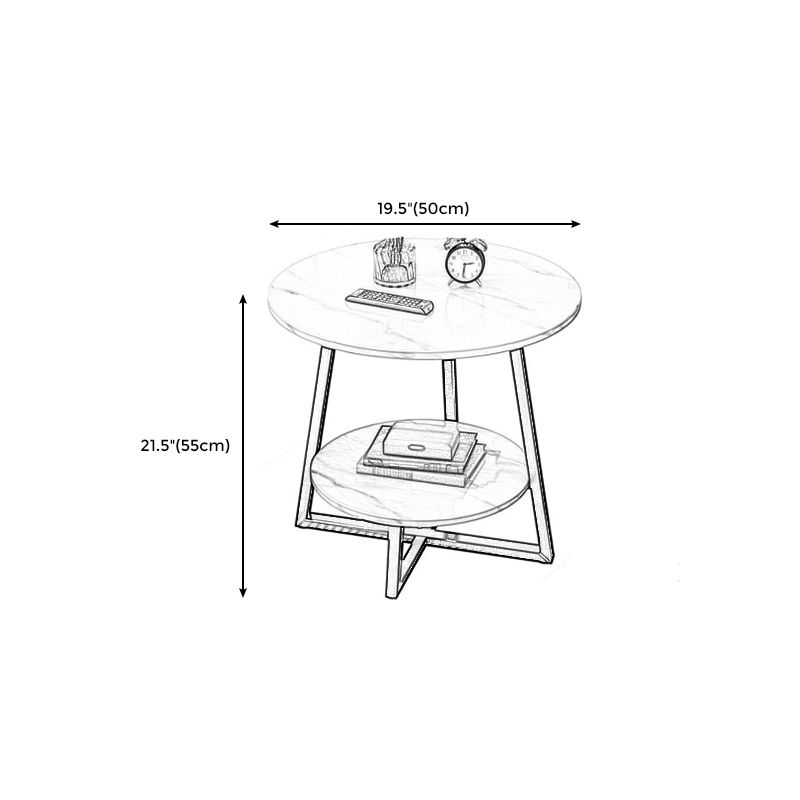 Round Modern Side End Table Frame Double Tier Sofa Side End Table with  Shelf