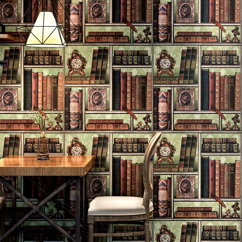 Victorian 3D Effect Bookstores Wallpaper in Brown Vinyl Decorative Wall Covering, 33' by 20.5"
