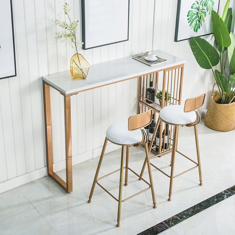 Glam White Marble Table with Rectangle Table Top Double Pedestal Table - 41.3" H