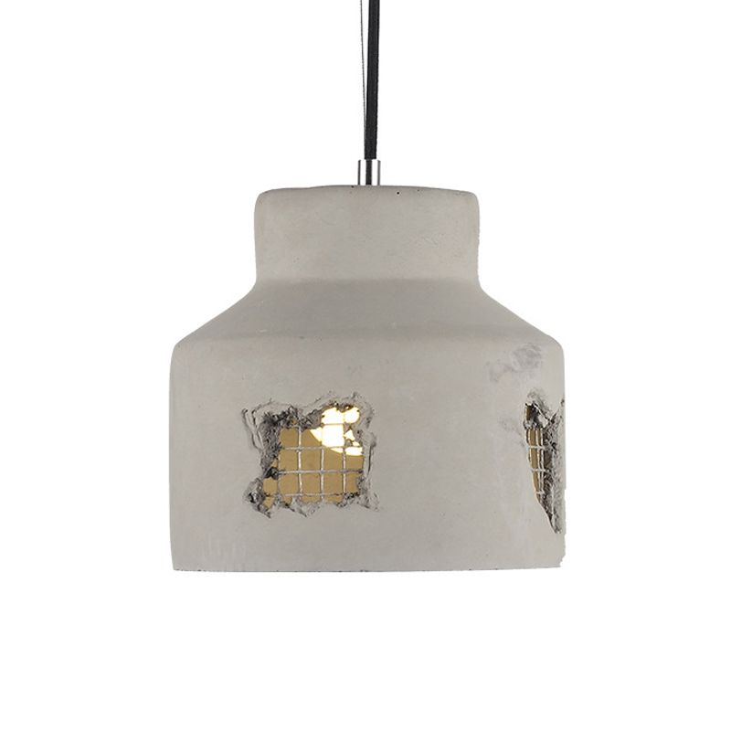 1 Bulb Hanging Ceiling Light Antiqued Cylinder/Dome Cement Pendant Lamp Fixture in Grey