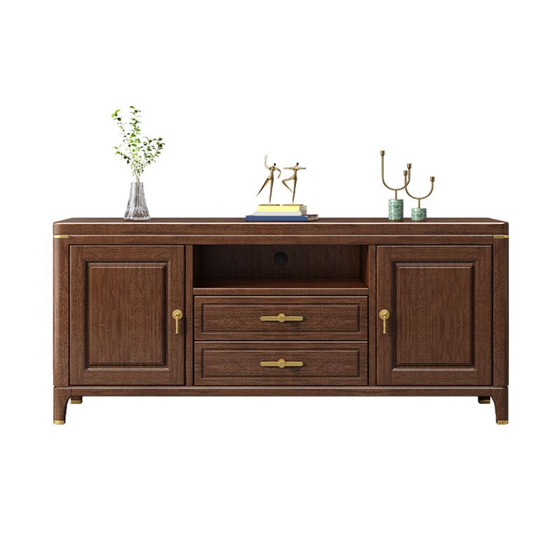 Vintage Brown Media Console Walnut Stand Console with Drawers