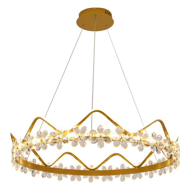 1 Light Crown Hanging Pendant Light Nordic Style Crystal Suspended Lighting Fixture for Living Room