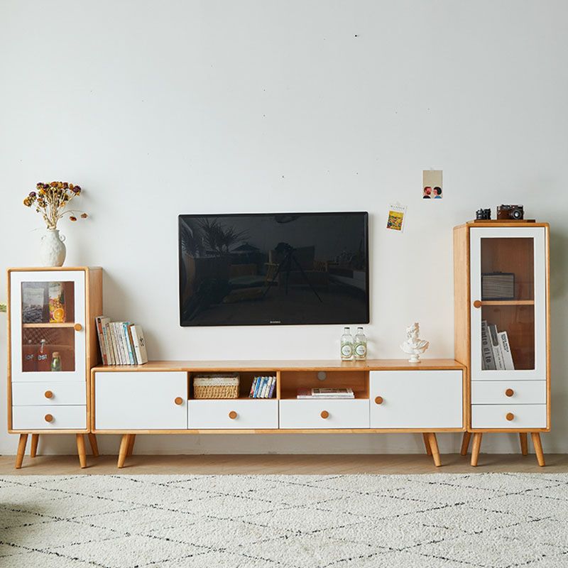 Matte Finish Wood TV Media Stand with Open Storage Contemporary Media Console, Rubberwood