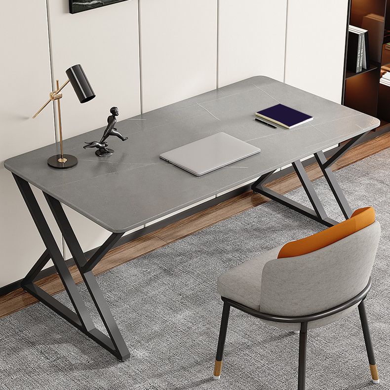 Contemporary Stone Office Desk Curved Grey Writing Desk for Office