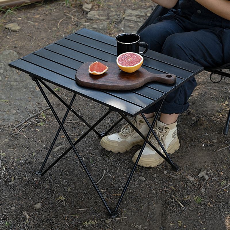 Metal Camping Table Contemporary Black Rectangle Foldable Table