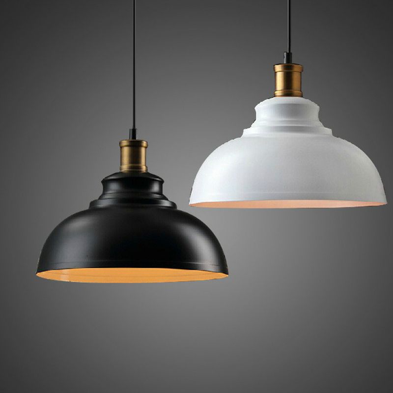 Single-Bulb Drop Pendant Industrial Bowl Shaped Metal Ceiling Suspension Lamp in Black/White