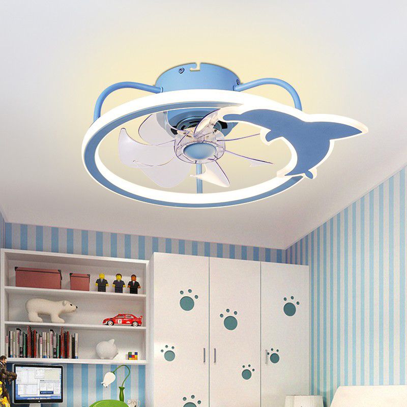 Children Style Ceiling Fan Light 1-Light LED Ceiling Mount Light with Plastic for Bedroom