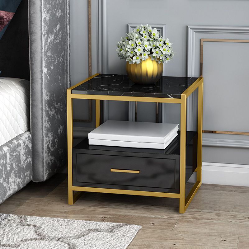 Glam Bed Nightstand Open Storage Accent Table Nightstand with Drawer