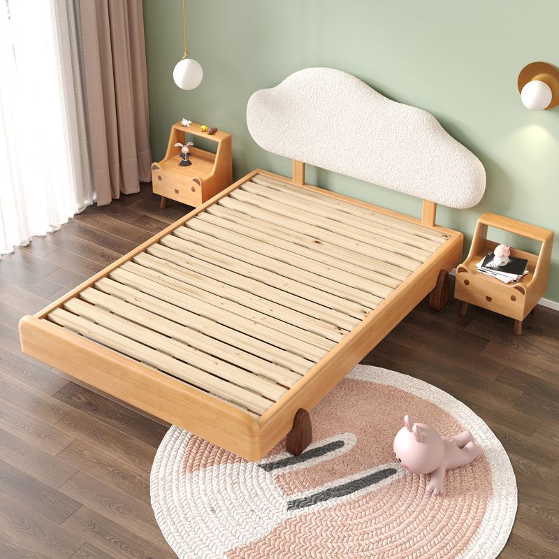 Natural Upholstered Bed Frame Modern Crow Shaped Heaboard Standard Bed