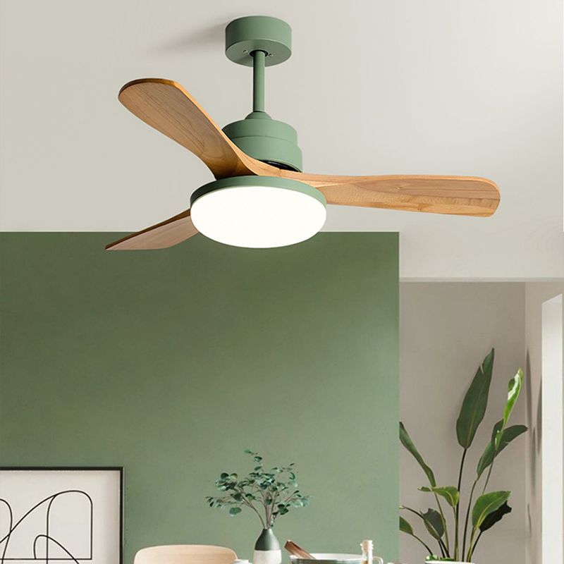 Nordic Style LED Ceiling Fan 3-Blade Fan Lighting with Wood for Dining Room