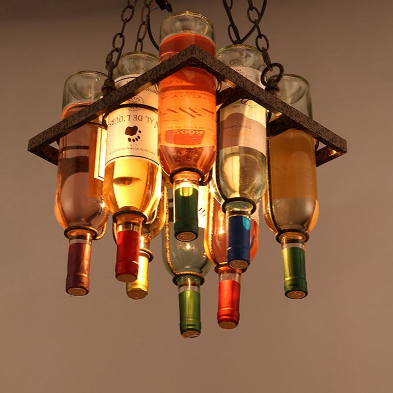 Colorful Wine Bottle Creative Chandelier Lamp Art Decorative Retro Hanging Light for Restaurant Bar