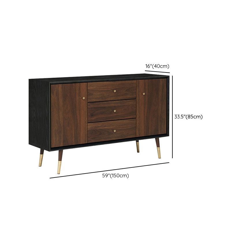 Glam Style Brown Solid Wood Buffet Table Cabinets Storage Side Board with Drawers