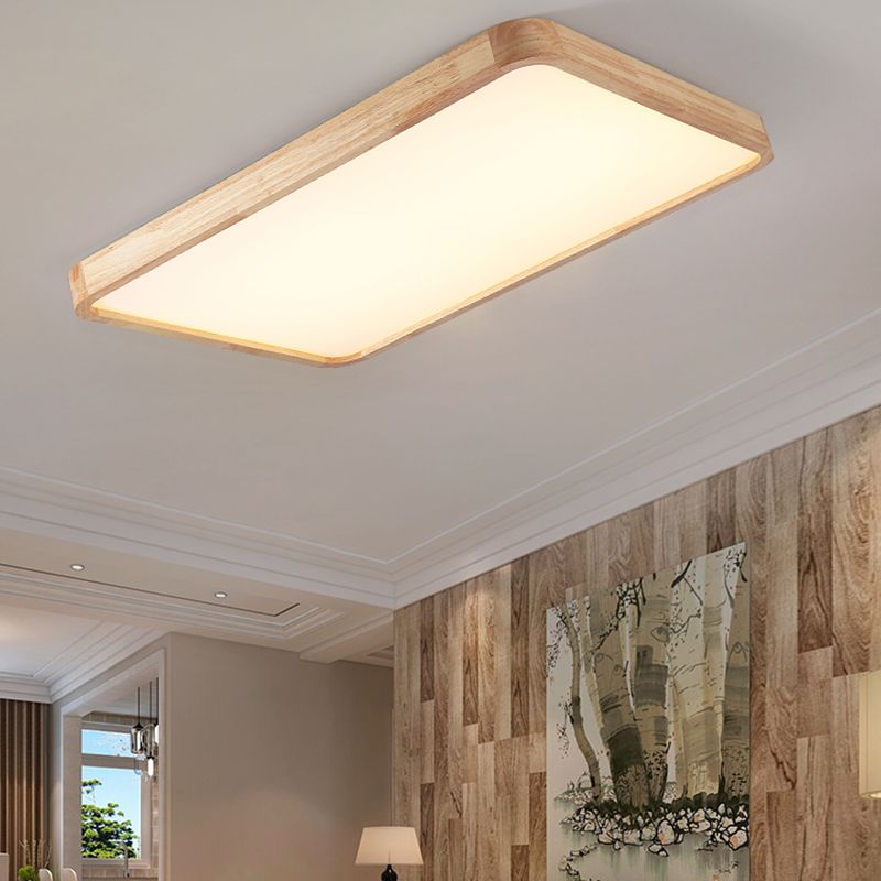 Modern Wood LED Flush Mount Geometric Shape Ceiling Light with Acrylic Shade