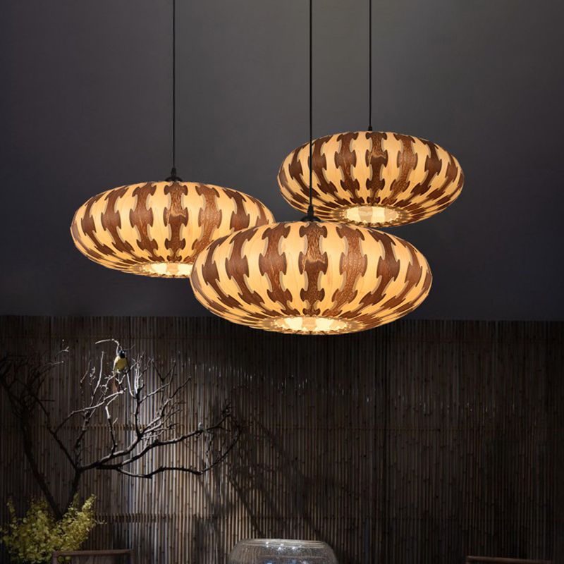 Brown Oval Lantern Plafond Pendant Light Asie Style 1 LED LED LED LED PROSITIF LAMPE