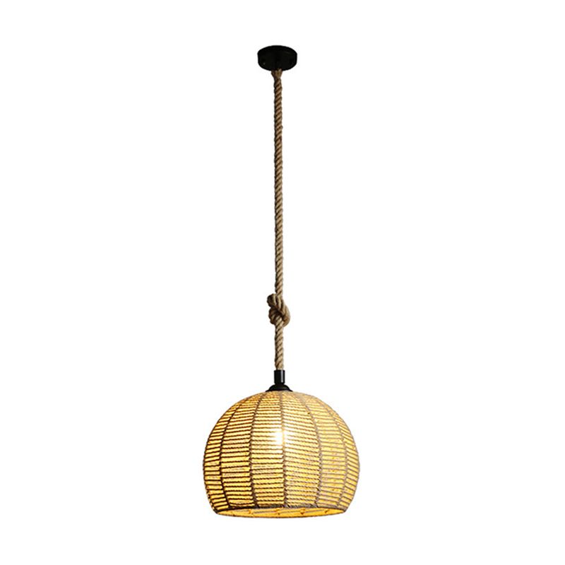 Sferische schaduw Rattan Hangend licht 1-licht Aziatische stijl Pendulumlicht in Beige