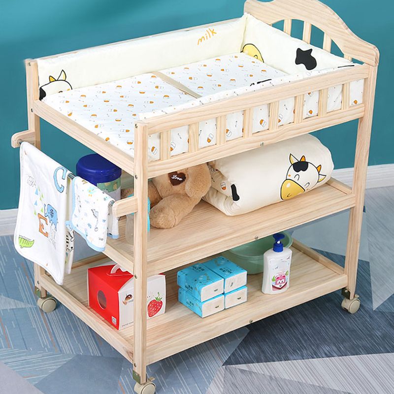 Wooden Changing Table for Home, Movable Baby Changing Table with Safety Rails