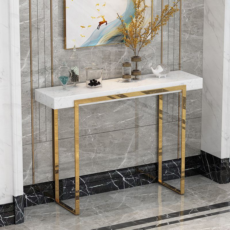 Rectangle Marble and Metal Glam Console Table in Black and White