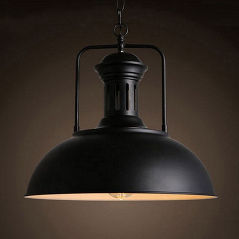 Metallic Pot Cover Pendant Light Antique 1-Light Restaurant Hanging Light Fixture