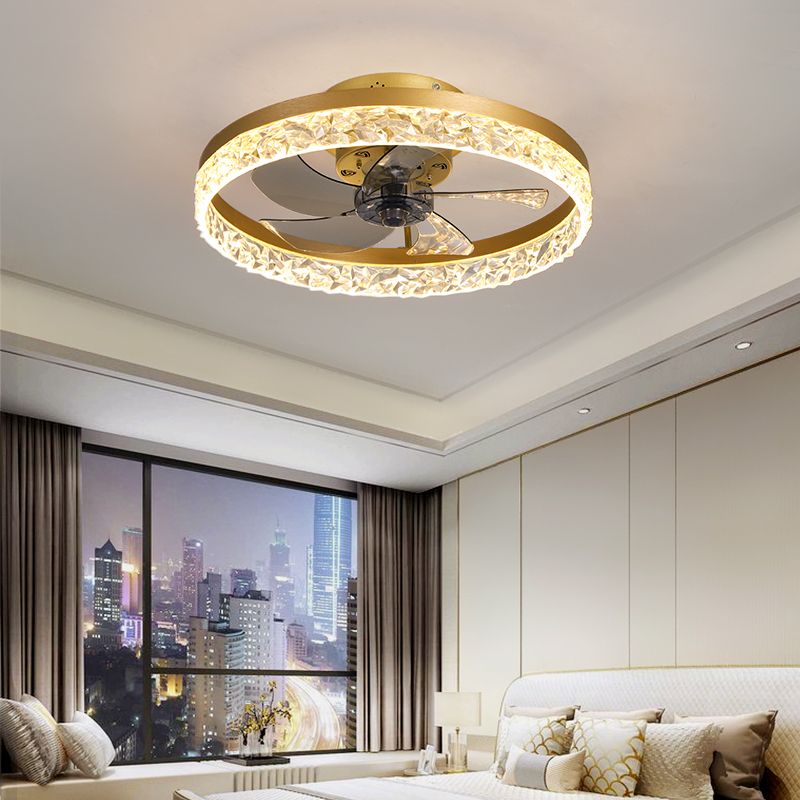 Crystal Circular LED Ceiling Fans in Modern Simplicity Wrought Iron Flush Mount for Interior Spaces