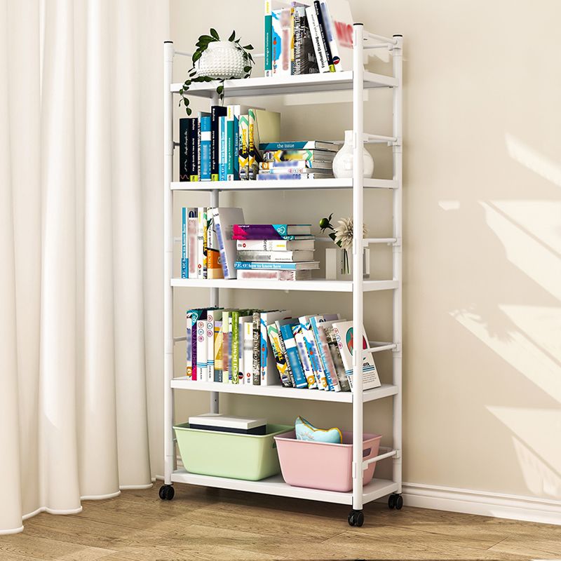 Industrial Steel Etagere Bookshelf Vertical Open Bookshelf with Caster Wheels