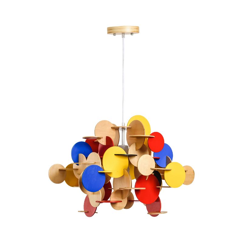 Puzzle Wooden Ceiling Pendant Nordic 1-Light Kid's Bedroom Hanging Lamp in Multicolor/Natural Color