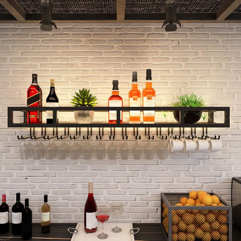 Modern Wall Mounted Wine Bottle & Glass Rack Iron Horizontal Wine Shelf