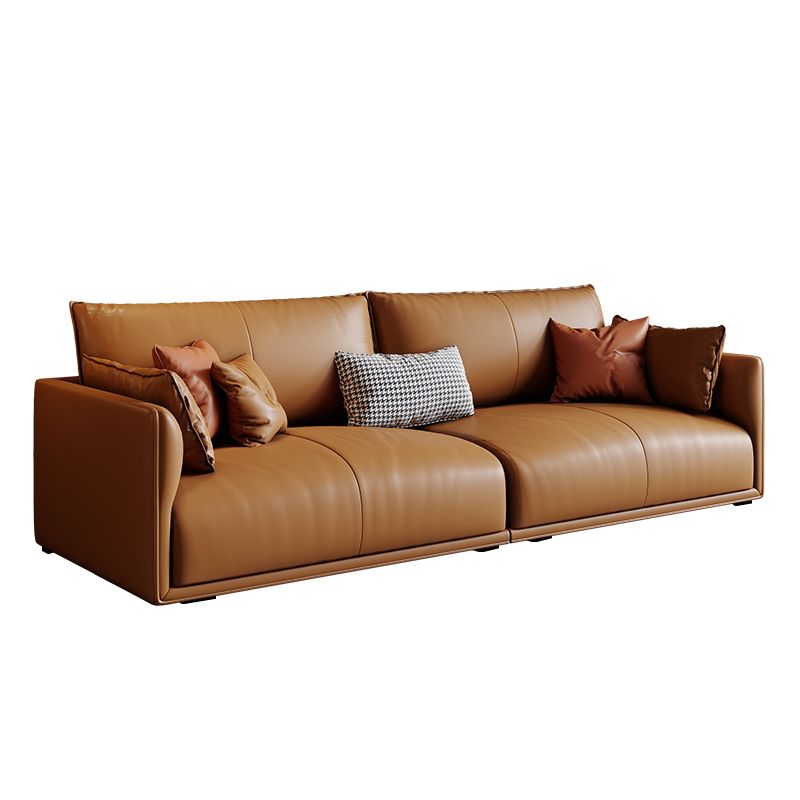 Mid-Century Modern Pillow Top Arm Sectional 33.46"H Cushion Back Sofa,Tan