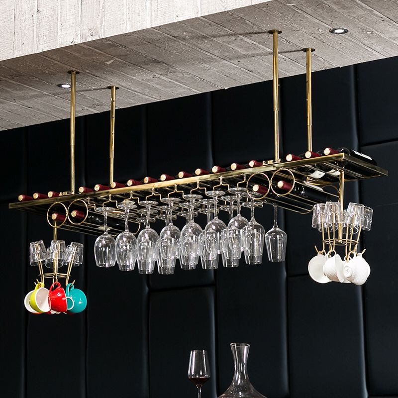 Glam Style Metal Hanging Wine Rack Kit in Gold, 59" x 13.8" x 13.4"