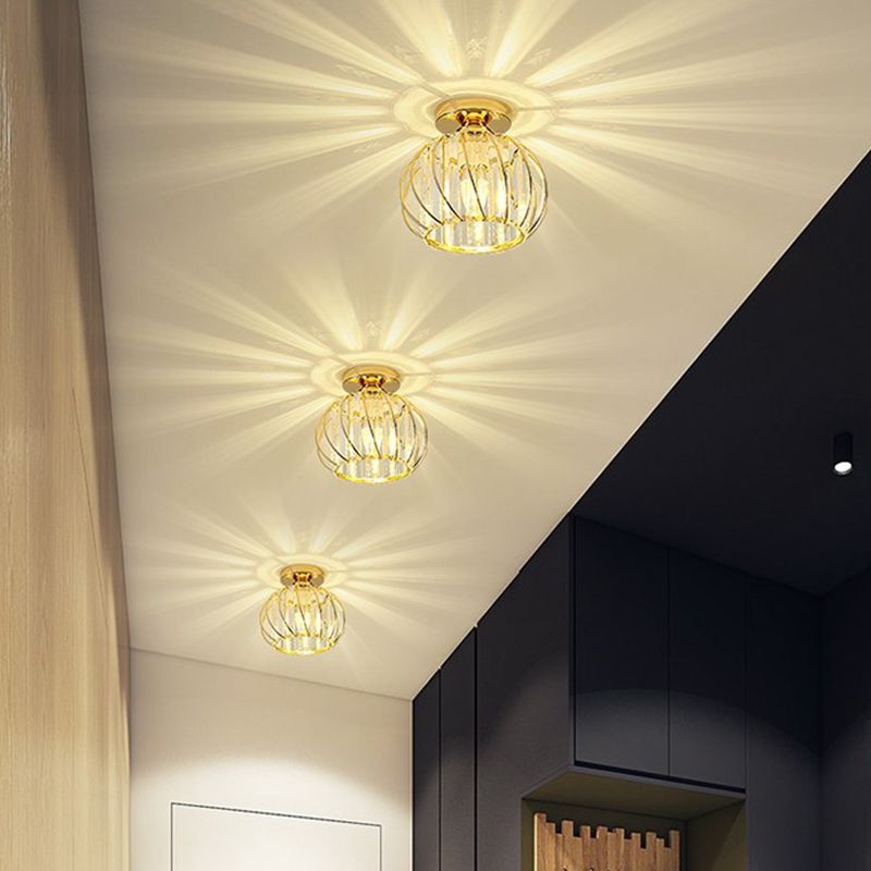 Single Golden/Black Flush Mount Lighting Glam Glass Shaded Ceiling Light