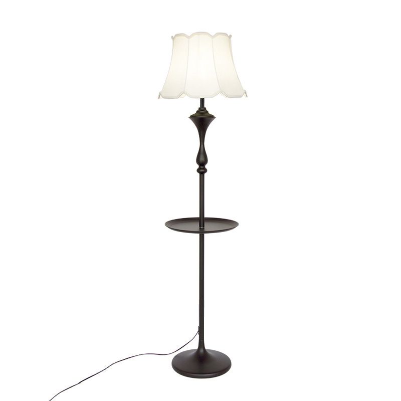 Bell Shaped Fabric Floor Lamp Traditional Single-Bulb Living Room Standing Light with Scalloped Trim