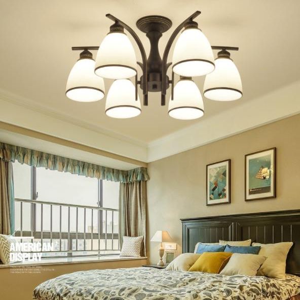 Dome Glass Semi Flush Mount Lightture Traditional Bedroom Plafond Plafond Chandelier en noir