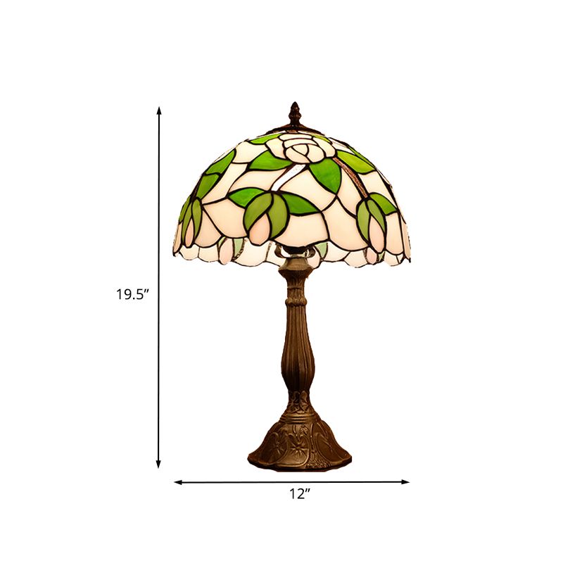 Bowl Shape Night Light Tiffany Style 1 Light Bronze Finish Table Lighting with Rose Pattern