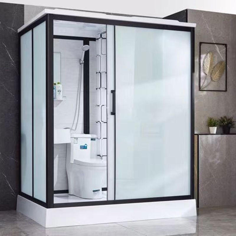 One Piece Tempered Glass Single Sliding Shower Kit White Frame Shower Enclosure