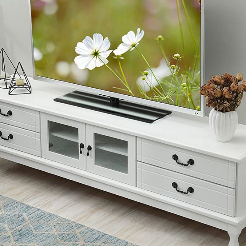 Traditional Wood TV Console Enclosed Storage TV Media Stand with Doors for Living Room