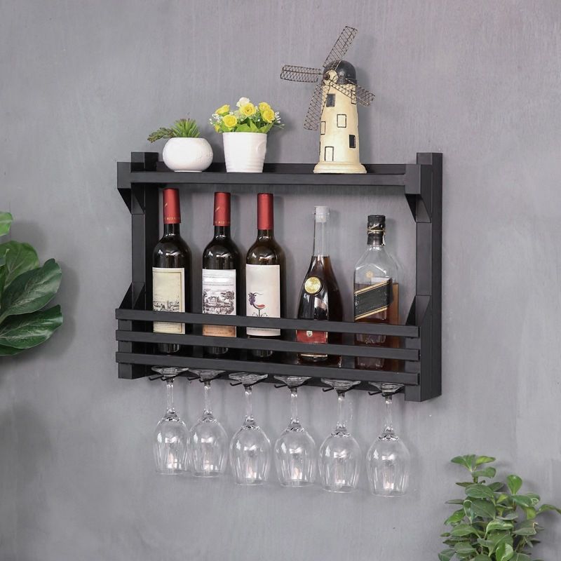 Iron Wall Mounted Modern Wine Rack Wine Rack in Brown with Storage