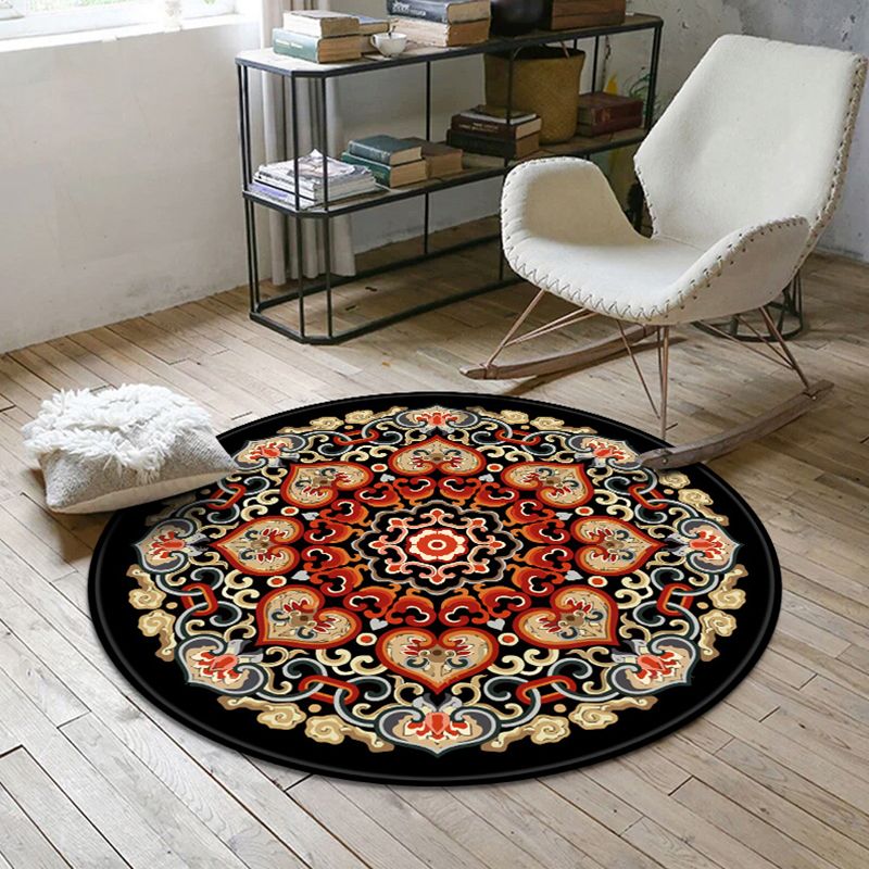 Estética Mandala alfombra múltiple color marroquí de poliéster poliéster respaldo antideslizio alfombra resistente para manchas lavable para espacio