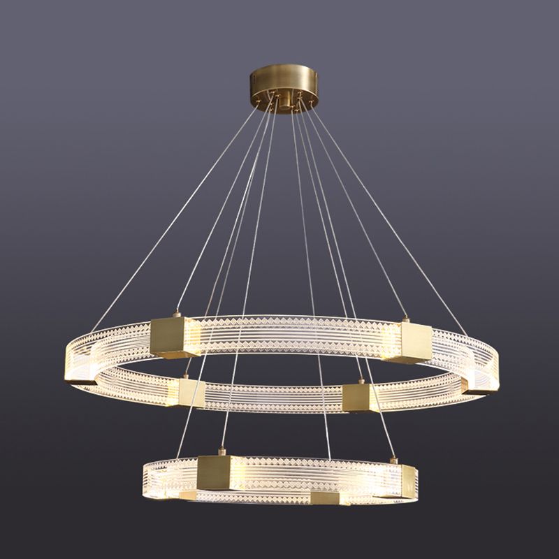 Modern Gold Tiered Chandelier Light Fixtures Metal LED Hanging Lamp for Living Room