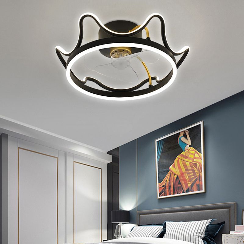 Crown Shaped Fan Light Ceiling Fixture Minimalist Metal Bedroom LED Semi Flush Mount