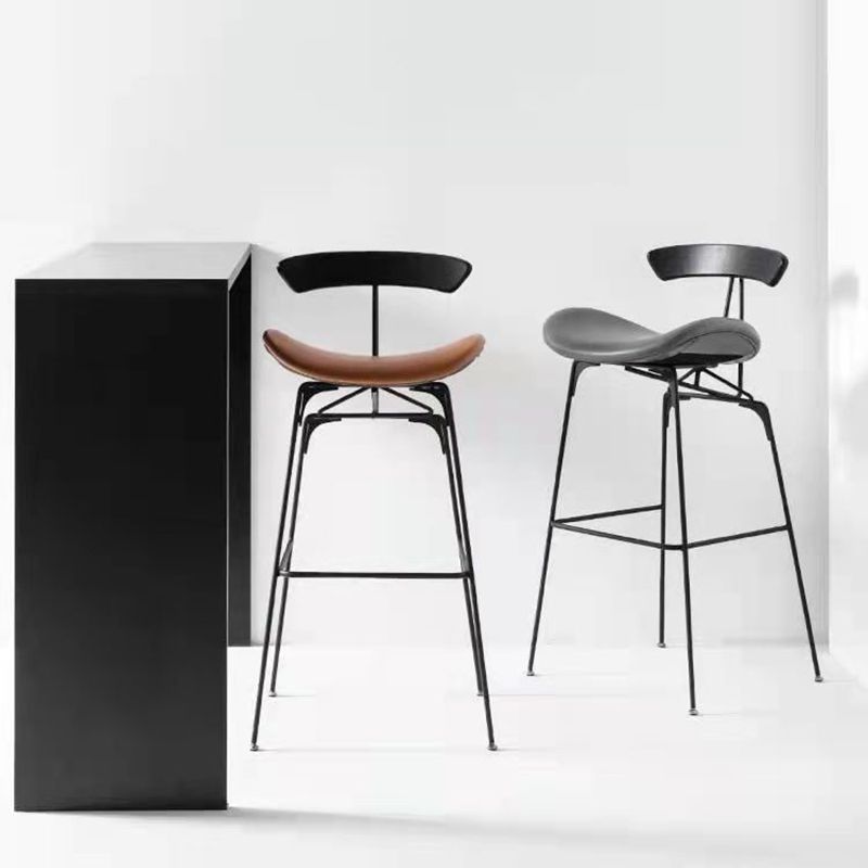 Leather Contoured Seat Barstool Industrial Metal Counter Stool with Backrest 1 Piece
