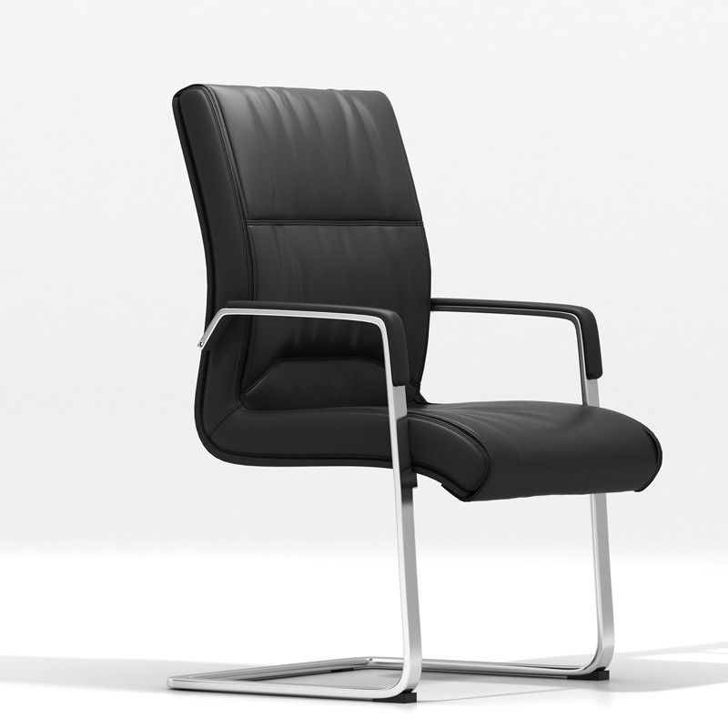 Contemporary Desk Chair Black Leather No Wheels Office Chair