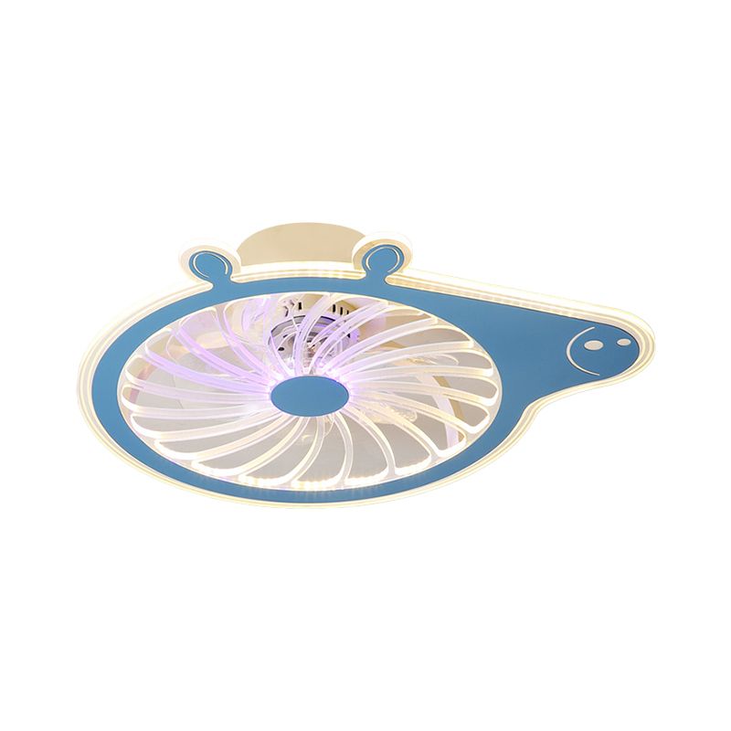 Cartoon Pig Children Room Hanging Fan Fixture Acrylic Simple LED Semi Flush Ceiling Lamp in Pink/Blue, 23.5" Long