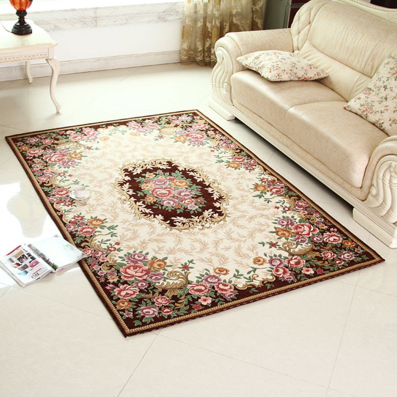 Multi-Colored Retro Rug Synthetics Flower Patterned Area Carpet Non-Slip Backing Stain-Resistant Washable Rug for Parlor