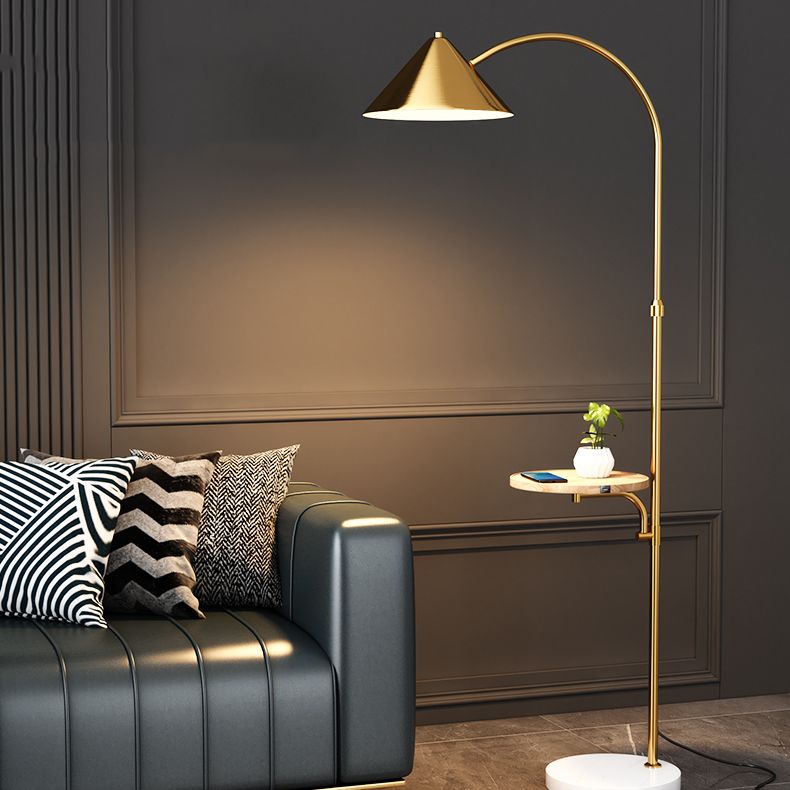 Nordic Style Metal Floor Lamp Iron Shade Bulb Floor Light with Tea Table for Bedroom