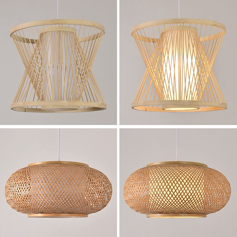 BEIGE BAMBOO Ampiccante Lampada sospesa asiatica a sospensione a sospensione Light per il ristorante