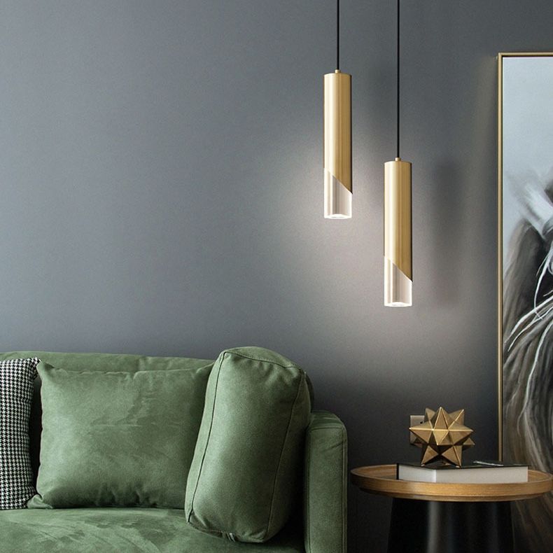 Lampe à suspension cylindrique en cuivre à pendentif unique Creative LED moderne avec une teinte acrylique