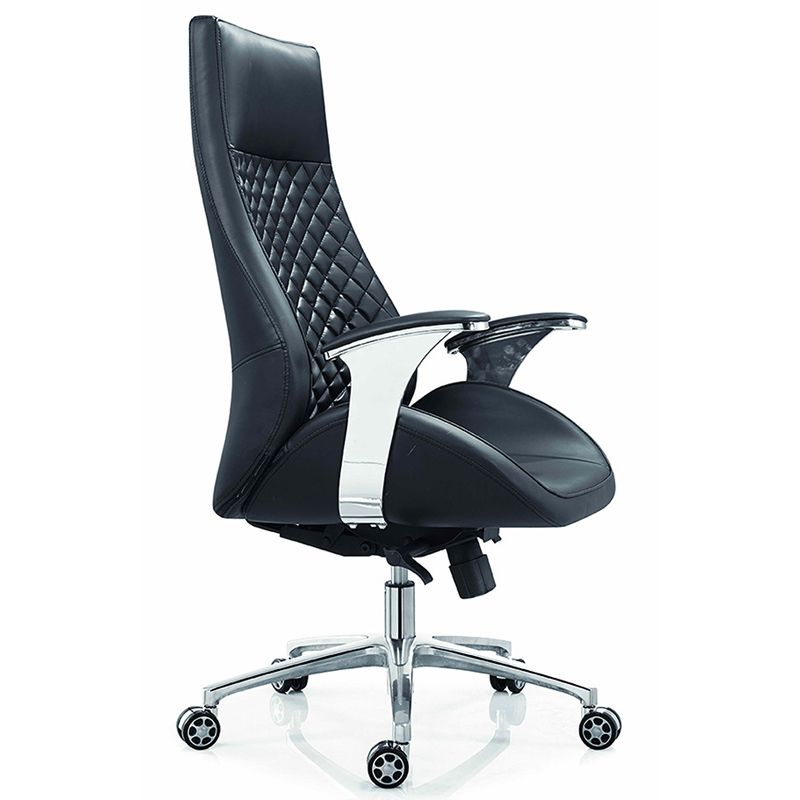 Fixed Arms Swivel Office Chair Faux Leather and Chrome Frame Managers Chair