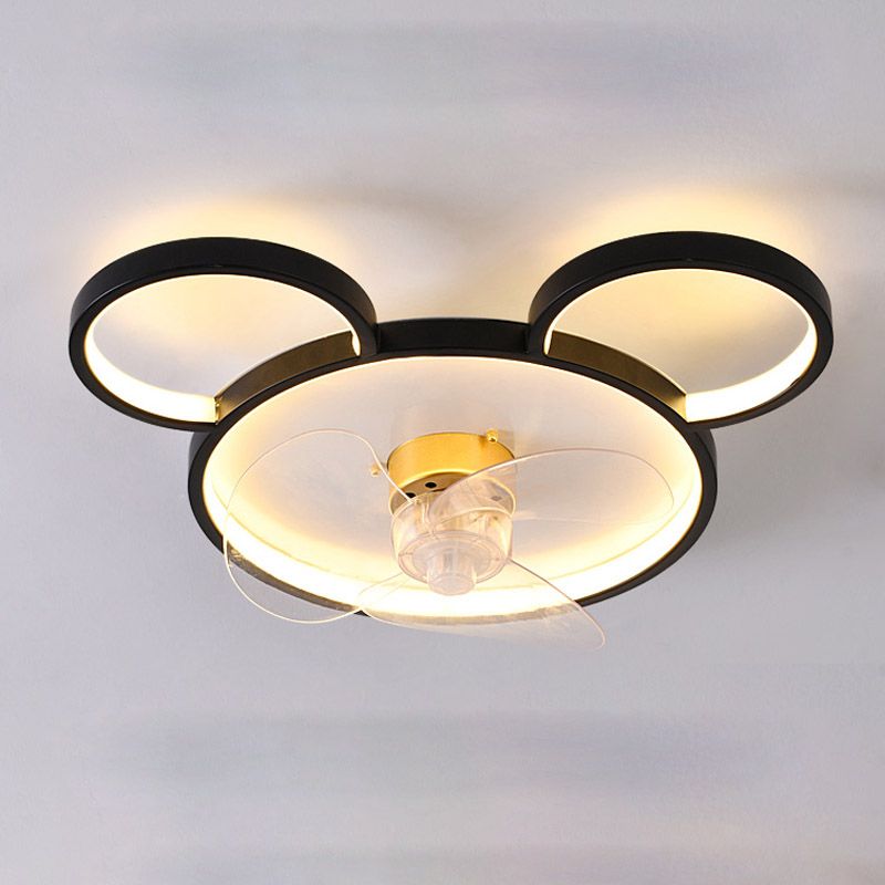 Cartoon LED Flush Mount Fans Lampe Geométrique Semi Flush Plafond Lightture avec ombre en métal