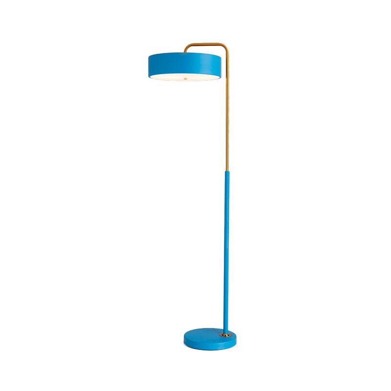 Macaron 1-Head Floor Lamp Black/Blue/Yellow Finish Drum Floor Standing Light with Iron Shade for Living Room