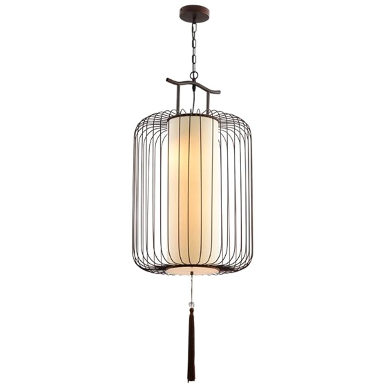 Vertical Cage Shade Pendant Lighting New Chinese Style Retro 1 Light Restaurant Hanging Lamp